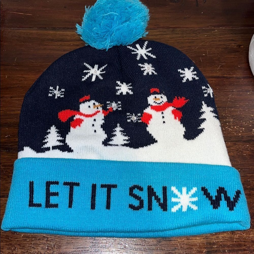 Let it Snow Snowman Snowflake Acrylic Knit Beanie Winter Hat Cap